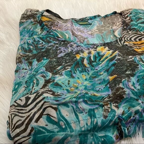 Sunflower Multi-Color Tropical Print Half Sheer Caftan Tunic Dress Cover Up OS - Picture 9 of 11